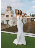 Beaded Ivory Satin Illusion Back Sexy Wedding Dress